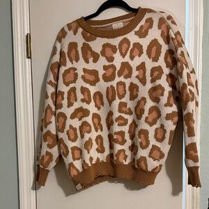 Simply Southern Leopard Print Sweater - Brown and Cream
